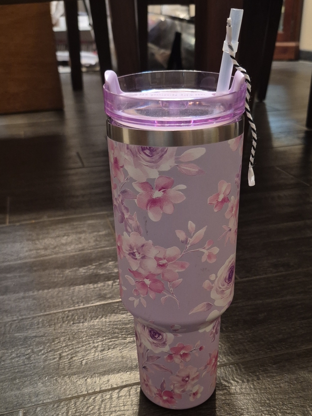 Floral Lavender Insulated Travel Tumbler with Straw